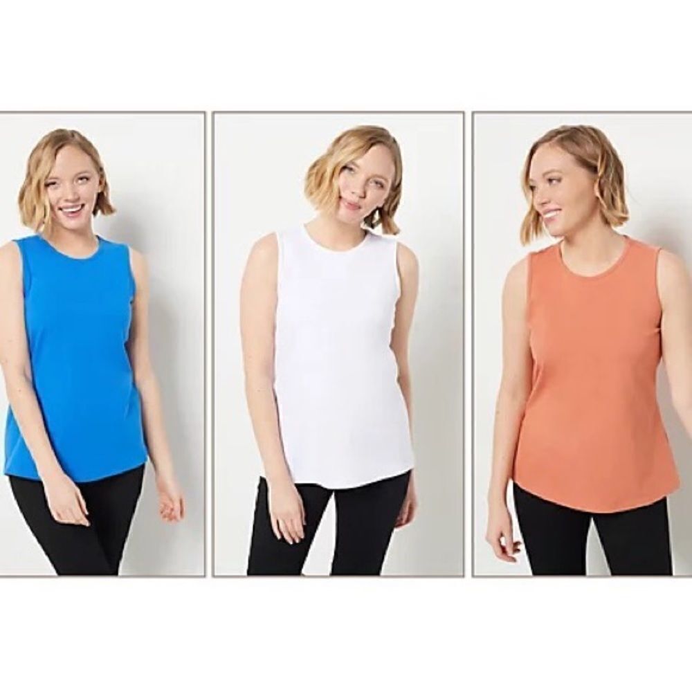 Denim & Co. Round Neck 3 Pack Cotton Tank Tops